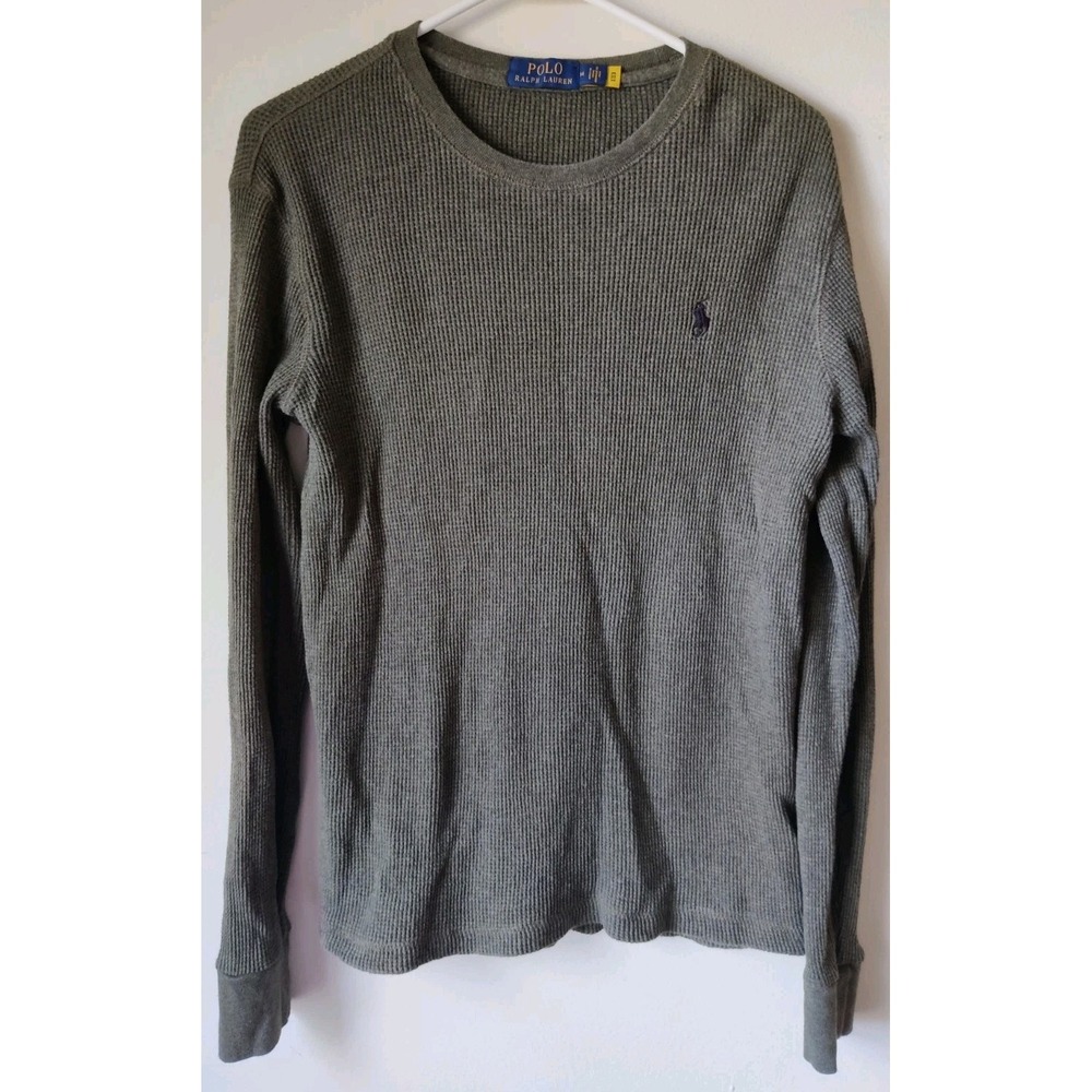 Poloโ Ralph Lauren Shirt Men's M Gray Thermal Waffle Knit Slim Fit Long Sleeve